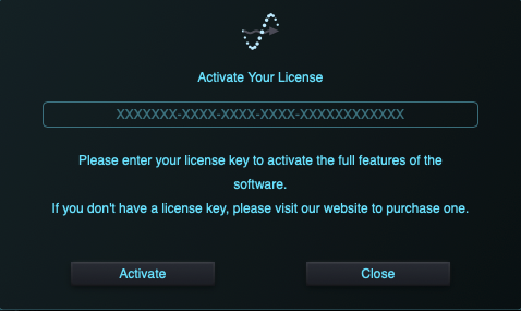 Sequencer license activation view with license-key field and Activate button